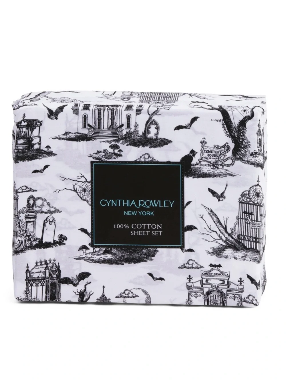 NEW Cynthia Rowley king size gothic graveyard Halloween sheet set